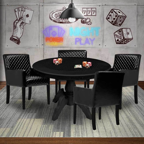 Mesa De Jogos Montreal Preto Com 4 Cadeiras Preto- Gran Belo