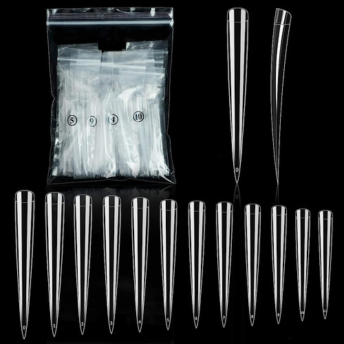 Saviland Acrylic Nail Tips Set - 120pcs Clear Stiletto Extra