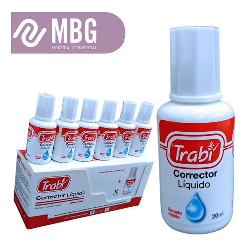 Imagen 2 de 7 de Corrector Liquido 20ml. Trabi En Frasco Con Pincel X 12