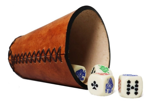 Cacho De Cuero 100% Artesanal. Juego De Mesa + 5 Dados Poker