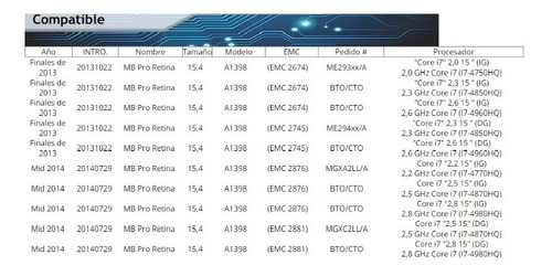 Pantalla Completa Apple Macbook Pro Retina 15 Mid 15 A1398 (Usado)