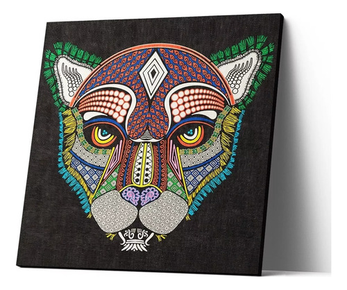 Cuadro Canvas Decorativo Jaguar Estilo Maya Costura 60x60 Cm