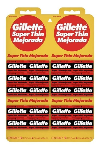 Gillette Roja Super Thin Mejorada Hojas Afeitar X 100