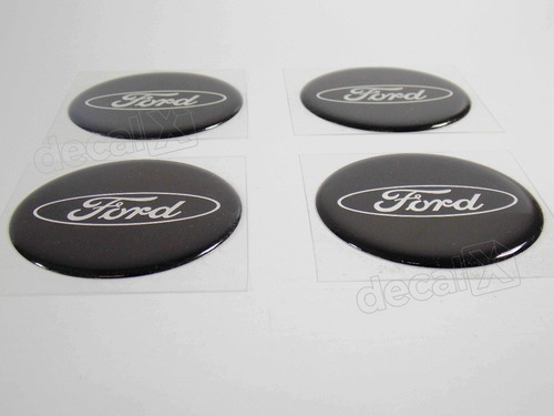Kit Adesivos Emblema Resinado Roda Compatível Ford 85mm Cl19 Cor Preto E Escrita Cromada