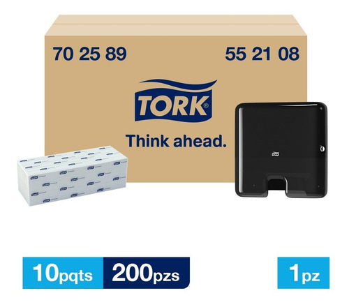 Tork Dispensador Mini + Interdoblada Univ Hd 10 Paq / 200 Pz