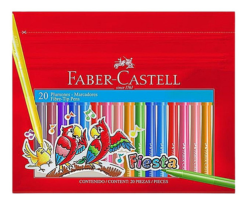 20 Plumones Marcadores Fiesta Colores Escolar Faber Castell