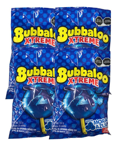 80 Paletas Bubbaloo Xtreme Chicle Mora Azul