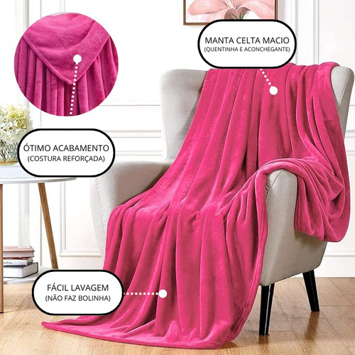 Cobertor Manta Celta Casal Decorativa 2,00x1,80 Cor Pink Desenho Do Tecido Liso
