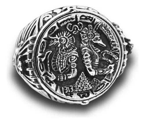 Anillo Acero Inoxidable Dios Anubis Faraón Pirámide Hombre