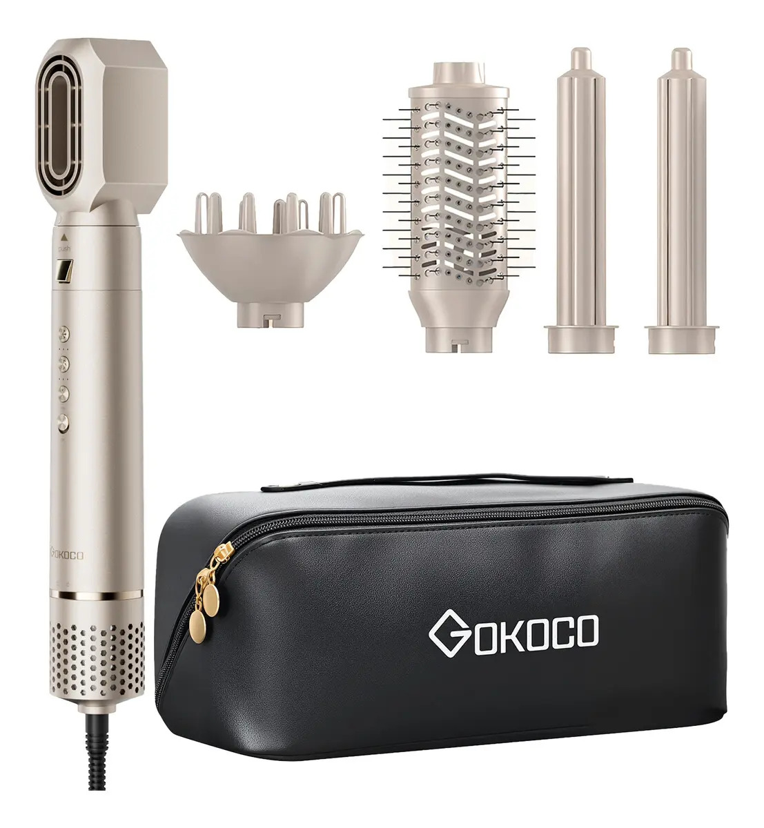 Secador De Cabelo 5 Em 1 Gokoco Gd031 Escova Hot Air Styler Cor Ouro 127