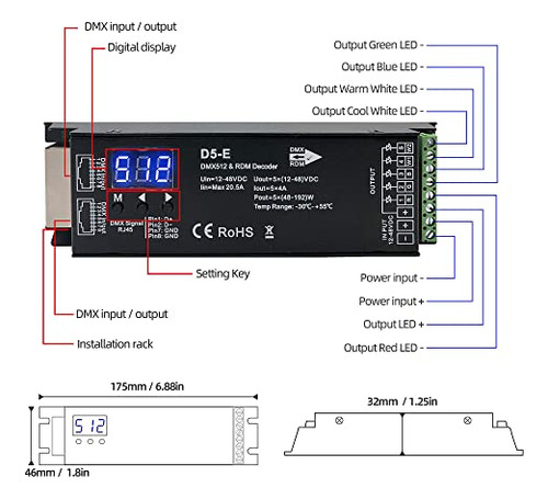 Decodificador Dmx 5 Canales Con Rdm, Controlador Led Pwm Rgb