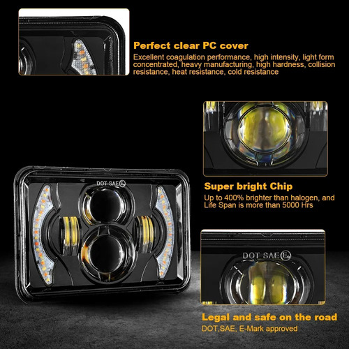 Faro Led Delantero Cuadrado 5 4led Lupa Alta+baja Dual
