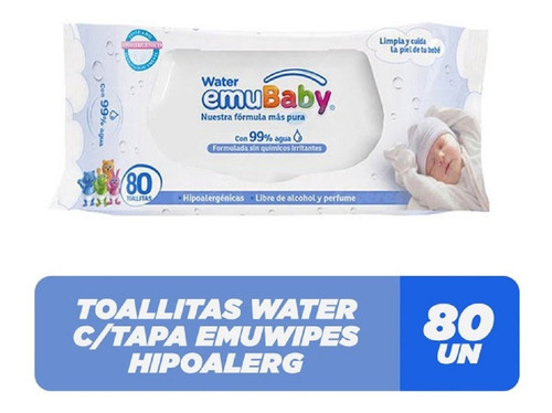 Toallitas Húmedas Emubaby Water Premium 99% Agua 80 Unidades