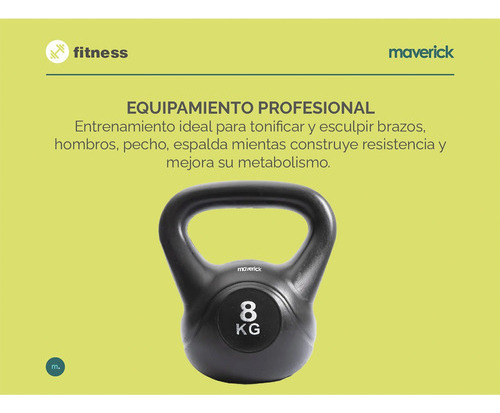 Pesa Rusa Maverick Kettlebell 8kg. Mancuerna Funcional Color Negro