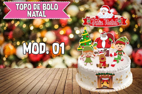 Topo De Bolo Personalizado-topper-natal-natalino-papai Noel | MercadoLivre