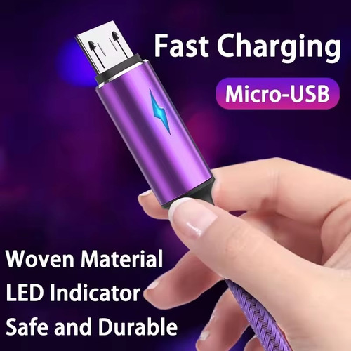 ~ Cabo Micro Usb De Carregamento Rápido Led Light 3a Cabo