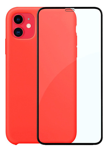 Funda de silicona aterciopelada compatible con la película 3D del iPhone 11 +, color: rosa neón