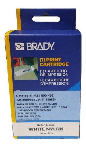 Cinta Brady 0.5 M21-500-499 Nylon Blanco 4.88m 12.7mm Nueva