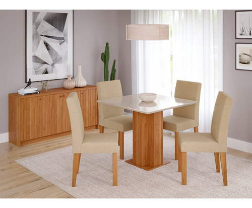 Sala De Jantar Sophia Tp Mdf/vidro Com 4 Cadeiras Maia