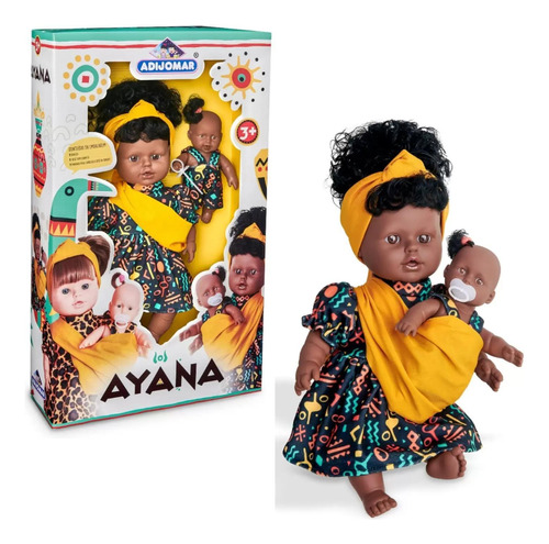 Boneca Mãe E Filha Negra Africana Em Vinil 40cm Menina Ayana