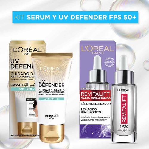 Imagen 1 de 9 de Kit Loreal: Serum Ácido Hialurónico 30ml + Uv Defender 40g