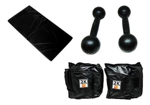 Kit Colchonete Preto+par Caneleira 2kg+par Halter Pintado3kg Cor Preto