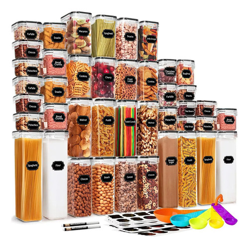 Set 42 Recipiente Hermetico Contenedor Alimentos Almacenar Transparente