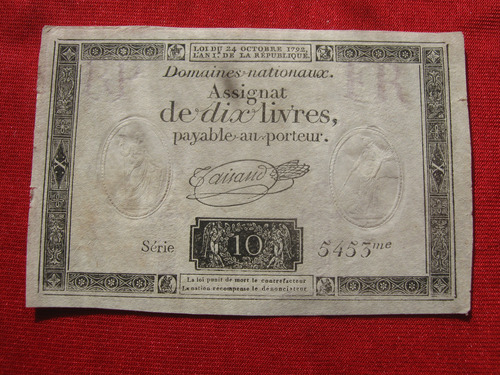 Francia 10 Libras 1792 Assignat 