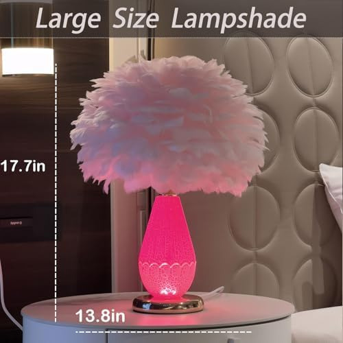 Lámpara De Plumas Rosa Para Mesita De Noche Con Doble Luz, L