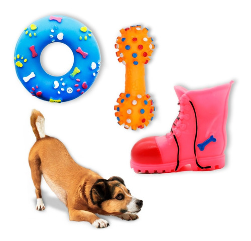 Imagem 3 de 6 de Kit Brinquedo Pet Borracha Leve Faz Barulho Distrai Diverti