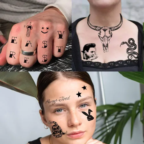 12 Hojas Juego De Tatuajes De Cara De Halloween, 4 Hojas De