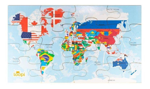 Quebra Cabeça Do Mapa Mundi - Inglês - P0018 - Loopi Toys