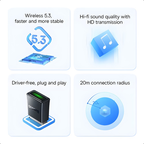 Adaptador Bluetooth 5.3 Usb Baseus Ba07 Para Pc Notebook