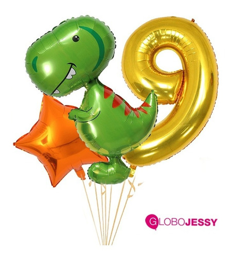 Dinosario Bebe En Globos Con Numero Para Cumpleaños 