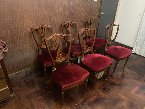 Set De 6 Sillas De Comedor Estilo Inglés Palmeta Pana Bordo Pana Marrón Oscuro Bordó (Usado)