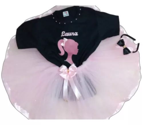 Conjunto Barbie com saia de tutu para aniversário