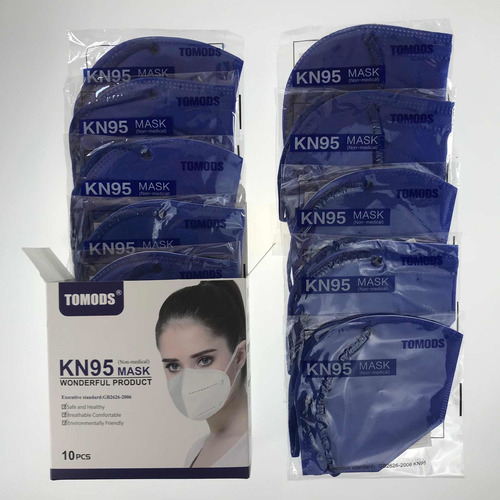 Cubrebocas Kn95 Tomods Mascarillas Certificados Caja 10 Pzs Color Azul Rey