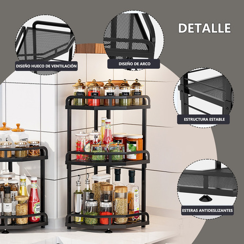 Estante De Esquina Triangular Para Especias 3 Niveles Cocina