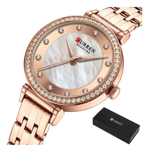 Relojes Curren 9087 de cuarzo inoxidable con correa de diamante rosa
