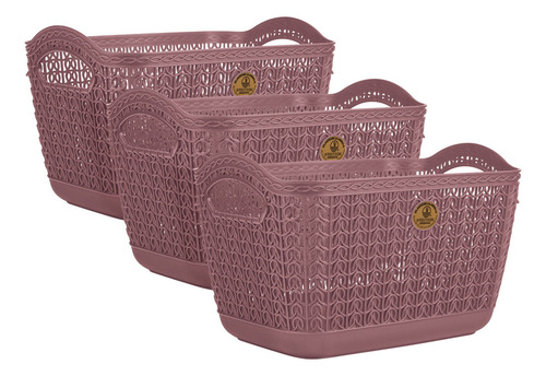 Set 3 Canastas Mitril Med Resistentes Organizadoras 18x19x29 Rosa Magnolia Mitril Med