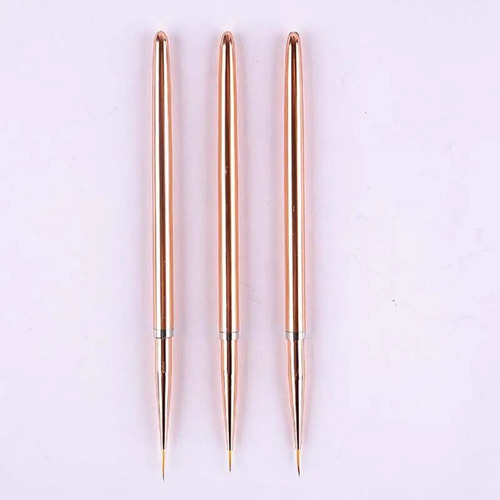 Set De 1/3 Pinceles De Color Oro Rosa Para Uñas, Gel Uv, Bri