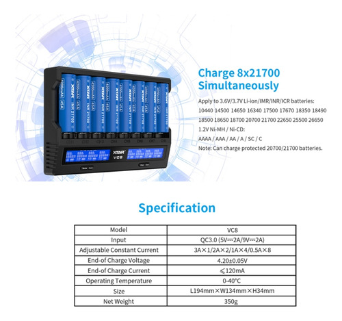 Xtar 8-slot Battery Charger, Model: Vc8