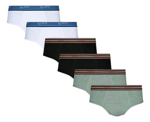 Kit Com 6 Cuecas Slip Algodão Adulto Lupo