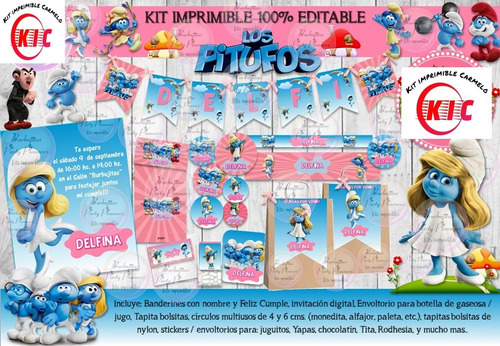 Kit Imprimible Candy Pitufina Los Pitufos