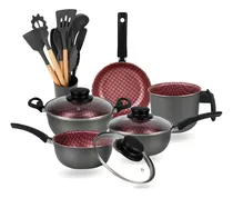 Comprar Jogo De Panelas 17 Peças Antiaderente Conjunto Utensílios De Cozinha Silicone Super Elegan Dona Chefa