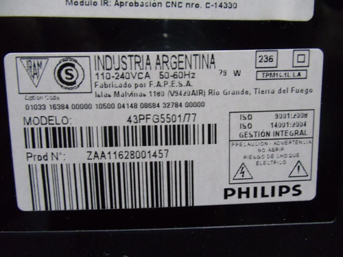 Placa Fuente Led Philips 43pfg5501/77 (Usado)