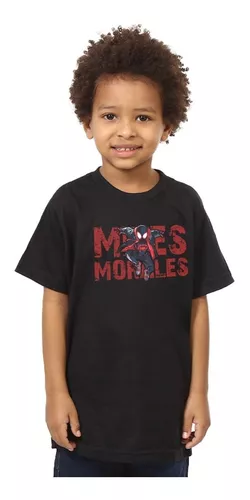 Camiseta Camisa Miles Morales Homem Aranha Preto Menino &8_x000D_