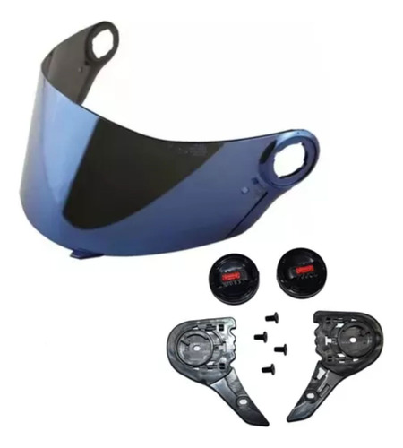 Kit Botão + Viseira Azul Capacete Ls2 Ff358 Ff396 Polivisor