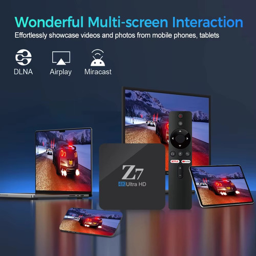 Streaming Tv Box Z7 8k Ultra Hd Android 2gb 8gb Google Voz Negro De Voz
