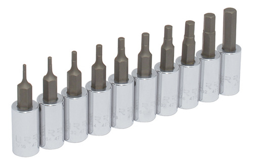 Juego Dados Punta Hexagonal Cuadro 1/4  Pulgadas Riel 10 Pzs